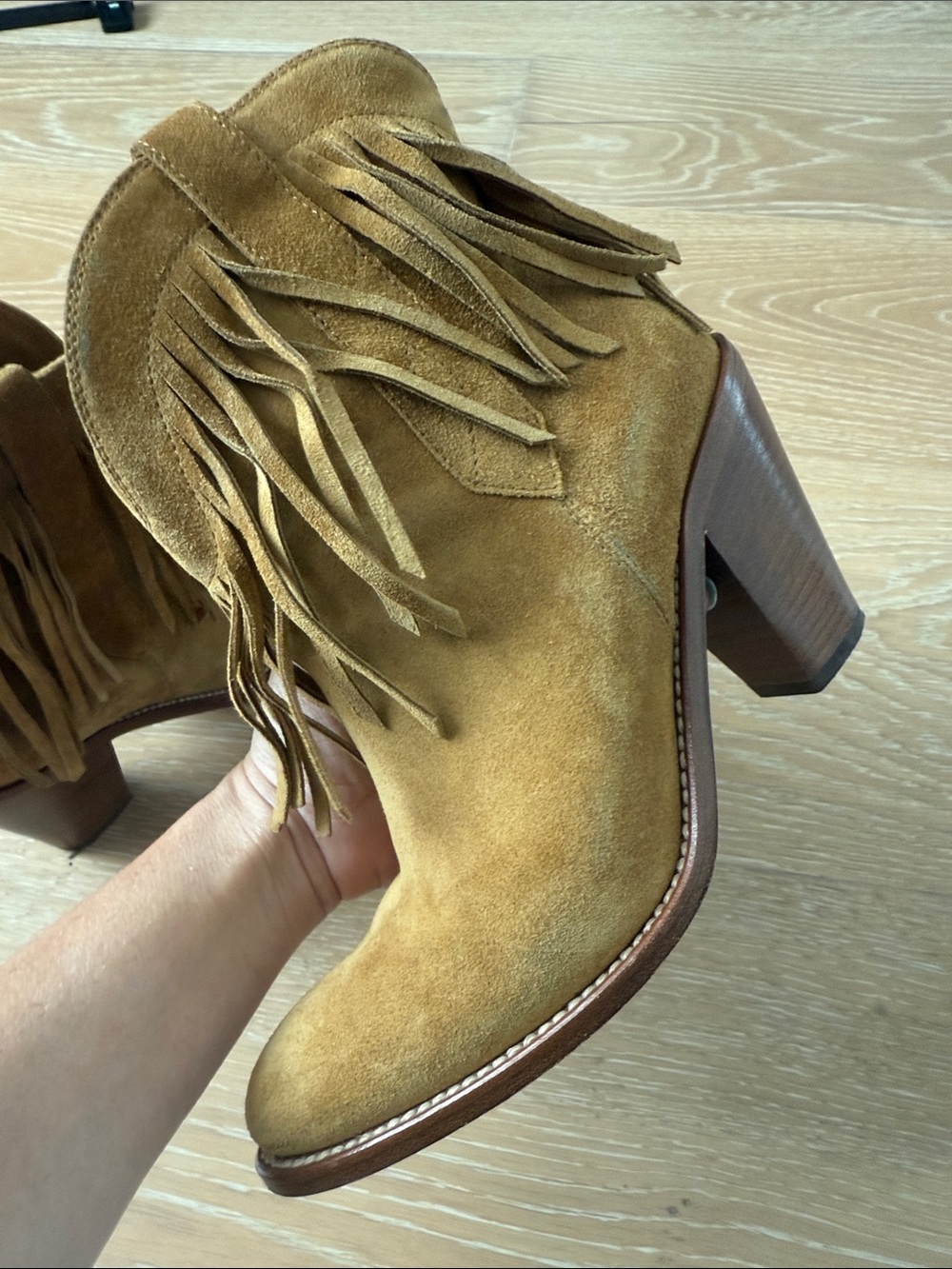 Saint Laurent YSL Tan Suede Fringe Ankle Boots Size 35 / US 5